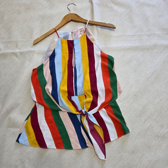 Willow & Root Buckle size L Multi-Colored Striped Tie Waist Halter Blouse - Picture 3 of 6
